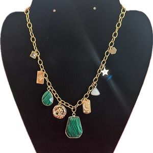 Nakamol Adjustable Charm Mixed Stone Statement Necklace, Malachite, Gold & Green